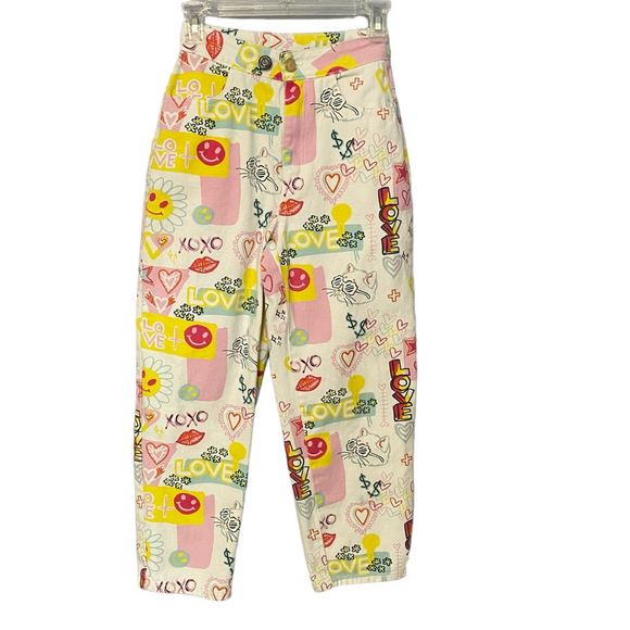 Lyn Around Colorful High Rise Cat Print Jeans XS / 2 - Picture 1 of 16